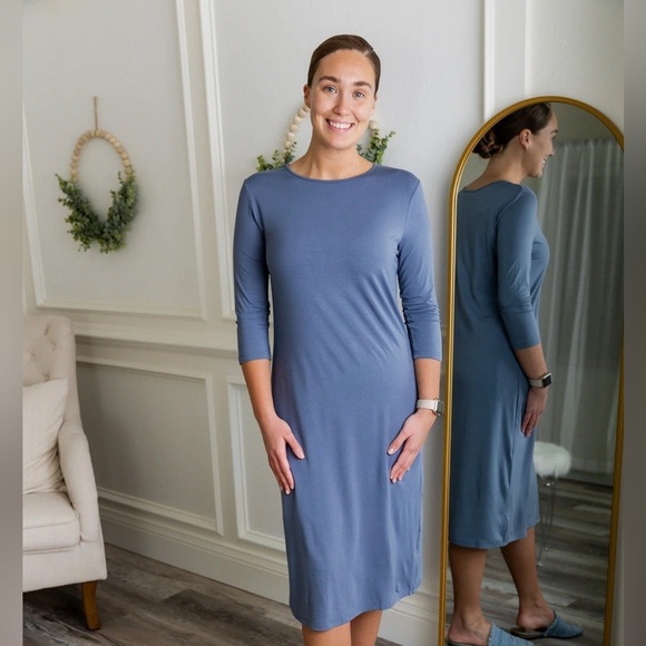 NUGGLES Layering Midi Dress 3/4 Sleeve Baby Blue XXL 2XL Modest - Picture 1 of 3